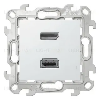 Коннектор HDMI(v 1.4) + USB(2.0, тип A) Simon 24, (мама), винтовой зажим, белый 2411095-030 2411095-030