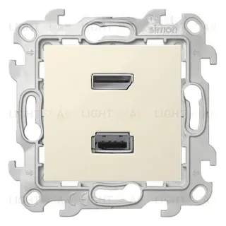 Коннектор HDMI(v 1.4) + USB(2.0, тип A) Simon 24, (мама), винтовой зажим, слоновая кость 2411095-031 2411095-031