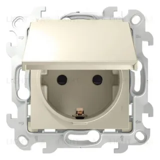Розетка с заземлением с откидной крышкой и шторками IP44 Simon 24 Push&Go 16А/250В, слоновая кость 2420448-031 2420448-031