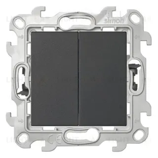 Выключатель двухклавишный проходной Simon 24 (вкл/выкл с 2-х мест) 10А/250В, графит 2410397-038 2410397-038