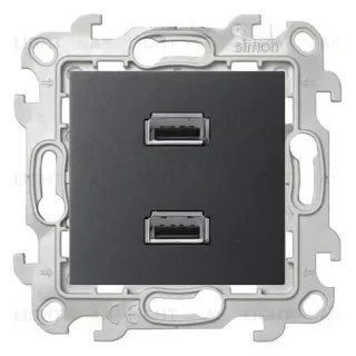 Коннектор 2 x USB 2.0 Simon 24, тип A, (мама), винтовой зажим, графит 2411090-038 2411090-038