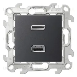 Коннектор HDMI(v 1.4) + USB(2.0, тип A) Simon 24, (мама), винтовой зажим, графит 2411095-038 2411095-038