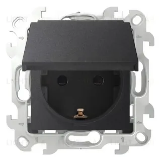 Розетка с заземлением с откидной крышкой и шторками IP44 Simon 24 Push&Go 16А/250В, графит 2420448-038 2420448-038