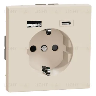 Розетка с заземлением с 2 USB А+С 3А и защитными шторками 16А/250В Merten D-life, сахара MTN2367-6033 MTN2367-6033