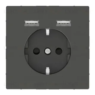 Розетка с заземлением с 2 USB 2,4А и защитными шторками 16А/250В Merten D-life, антрацит MTN2366-6034 MTN2366-6034
