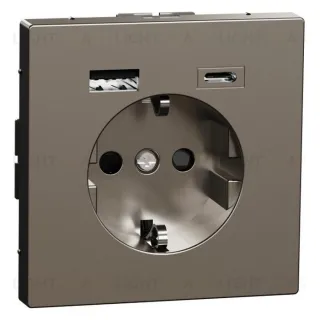 Розетка с заземлением с 2 USB А+С 3А и защитными шторками 16А/250В Merten D-life, нержавеющая сталь MTN2367-6036 MTN2367-6036