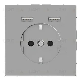 Розетка с заземлением с 2 USB 2,4А и защитными шторками 16А/250В Merten D-life, нержавеющая сталь MTN2366-6036 MTN2366-6036