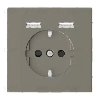 Розетка с заземлением с 2 USB 2,4А и защитными шторками 16А/250В Merten D-life, никель MTN2366-6050 MTN2366-6050