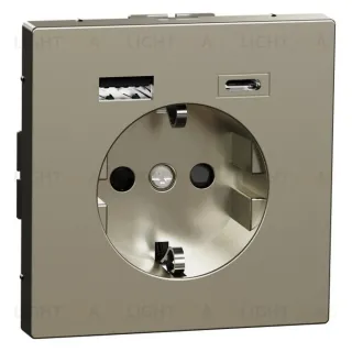 Розетка с заземлением с 2 USB А+С 3А и защитными шторками 16А/250В Merten D-life, никель MTN2367-6050 MTN2367-6050