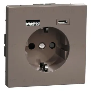 Розетка с заземлением с 2 USB А+С 3А и защитными шторками 16А/250В Merten D-life, мокко MTN2367-6052 MTN2367-6052