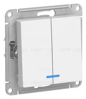 Выключатель двухклавишный с подсветкой Schneider Atlasdesign 10А, белый ATN000153 ATN000153