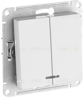 Выключатель двухклавишный с подсветкой Schneider Atlasdesign 10А, быстрозажим. клем., белый ATN000153S ATN000153S