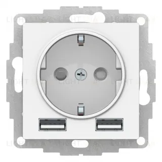 Розетка с заземлением и с 2 USB A+A, 2х5В/1,2А, Schneider Electric Atlasdesign 16А, белый ATN000130 ATN000130