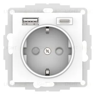 Розетка с заземлением 16А+2USB A+С, (5В/2,4А/3 А, 2х5В/1,5А) Schneider Electric Atlasdesign, белый ATN000132 ATN000132