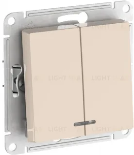 Выключатель двухклавишный с подсветкой Schneider Atlasdesign 10А, быстрозажим. клем., бежевый ATN000253S ATN000253S