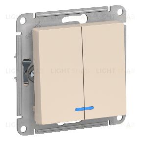 Выключатель двухклавишный с подсветкой Schneider Atlasdesign 10А, бежевый ATN000253 ATN000253