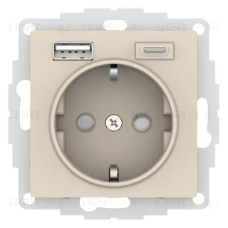 Розетка с заземлением 16А+2USB A+С, (5В/2,4А/3 А, 2х5В/1,5А) Schneider Electric Atlasdesign, бежевый ATN000232 ATN000232