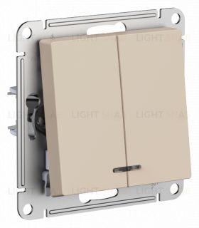 Выключатель двухклавишный с подсветкой Schneider Atlasdesign 10А, песочный ATN001253 ATN001253
