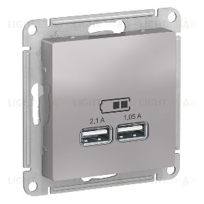 Розетка USB двойная для зарядки Schneider Electric Atlasdesign 2,1А, алюминий ATN000333 ATN000333