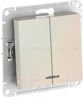 Выключатель двухклавишный с подсветкой Schneider Atlasdesign 10А, быстрозажим. клем., жемчуг ATN000453S ATN000453S
