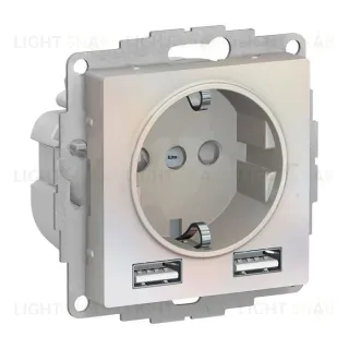 Розетка с заземлением и с 2 USB A+A, 2х5В/1,2А, Schneider Electric Atlasdesign 16А, жемчуг ATN000430 ATN000430