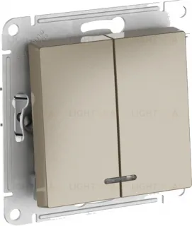 Выключатель двухклавишный с подсветкой Schneider Atlasdesign 10А, быстрозажим. клем., шампань ATN000553S ATN000553S