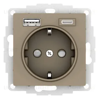 Розетка с заземлением 16А+2USB A+С, (5В/2,4А/3 А, 2х5В/1,5А) Schneider Electric Atlasdesign, шампань ATN000532 ATN000532