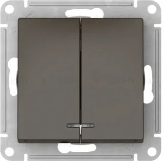 Выключатель двухклавишный с подсветкой Schneider Atlasdesign 10А, быстрозажим. клем., мокко ATN000653S ATN000653S