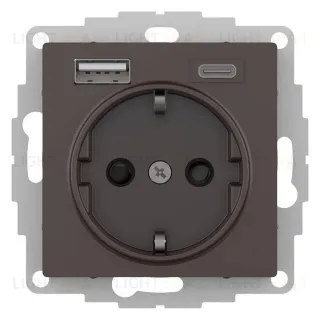 Розетка с заземлением 16А+2USB A+С, (5В/2,4А/3 А, 2х5В/1,5А) Schneider Electric Atlasdesign, мокко ATN000632 ATN000632