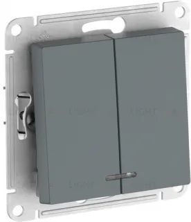 Выключатель двухклавишный с подсветкой Schneider Atlasdesign 10А, быстрозажим. клем., грифель ATN000753S ATN000753S