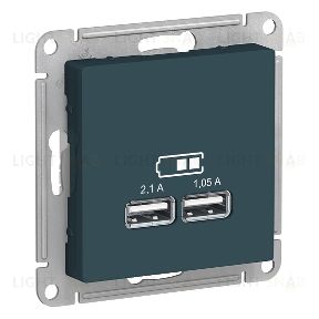 Розетка USB двойная для зарядки Schneider Electric Atlasdesign 2,1А, изумруд ATN000833 ATN000833