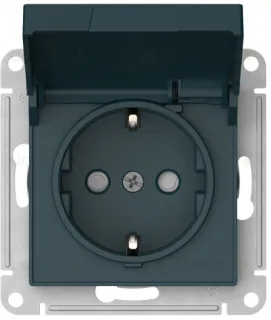Розетка с заземлением со шторками и крышкой Schneider Electric Atlasdesign 16А IP20, быстрозажим. клем., изумруд ATN000846S ATN000846S