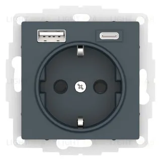 Розетка с заземлением 16А+2USB A+С, (5В/2,4А/3 А, 2х5В/1,5А) Schneider Electric Atlasdesign, изумруд ATN000832 ATN000832