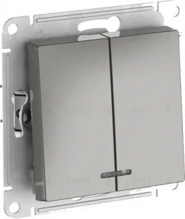 Выключатель двухклавишный с подсветкой Schneider Atlasdesign 10А, быстрозажим. клем., сталь ATN000953S ATN000953S