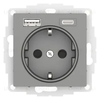 Розетка с заземлением 16А+2USB A+С, (5В/2,4А/3 А, 2х5В/1,5А) Schneider Electric Atlasdesign, сталь ATN000932 ATN000932