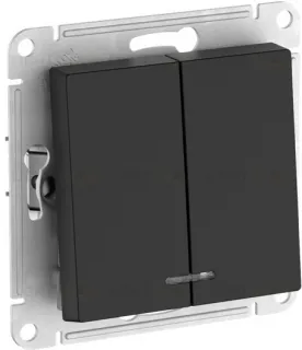 Выключатель двухклавишный с подсветкой Schneider Atlasdesign 10А, быстрозажим. клем., карбон ATN001053S ATN001053S