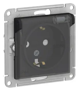 Розетка с заземлением со шторками и крышкой Schneider Electric Atlasdesign IP44, 16А IP20, карбон ATN441046 ATN441046