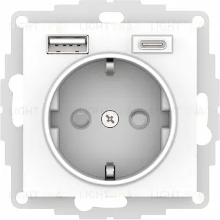 Розетка с заземлением 16А+2USB A+С, (5В/2,4А/3 А, 2х5В/1,5А) Schneider Electric Atlasdesign, лотос ATN001332 ATN001332