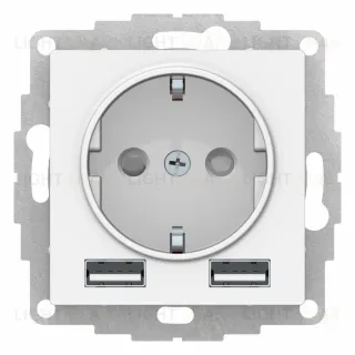 Розетка с заземлением и с 2 USB A+A, 2х5В/1,2А, Schneider Electric Atlasdesign 16А, лотос ATN001330 ATN001330