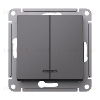Выключатель двухклавишный с подсветкой Schneider Atlasdesign 10А, базальт ATN001453 ATN001453