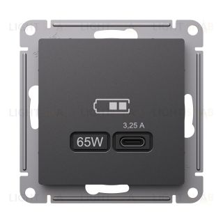 Розетка USB для зарядки Atlasdesign тип-C 65W высокоскор.заряд. QC, PD, базальт ATN001427 ATN001427