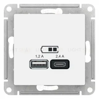 Розетка USB двойная для зарядки A+С, 5В/2,4А, 2х5В/1,2 А, Schneider Electric Atlasdesign, лотос ATN001339 ATN001339