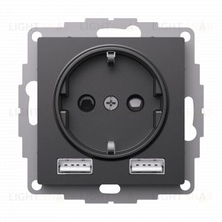 Розетка с заземлением и с 2 USB A+A, 2х5В/1,2А, Schneider Electric Atlasdesign 16А, базальт ATN001430 ATN001430