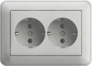 Розетка двойная заземлением со шторками в сборе с рамкой Schneider Electric W59 16А/250В, матовый хром RS16-255-58 RS16-255-58