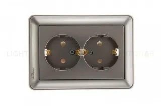 Розетка двойная заземлением со шторками в сборе с рамкой Schneider Electric W59 16А/250В, шампань RS16-255-48 RS16-255-48