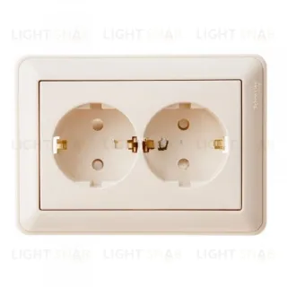 Розетка двойная заземлением со шторками в сборе с рамкой Schneider Electric W59 16А/250В, слоновая кость RS16-255-28 RS16-255-28