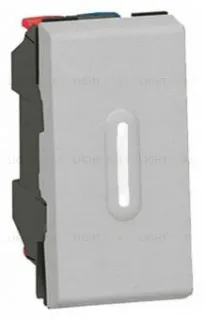 Кнопка проходная (из 2-х мест) 6A с подсветкой Legrand Mosaic (1 модуль), алюминий 79232+67686 79232 + 67686