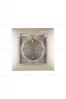 Розетка с заземлением со шторками и крышкой Simon 15 16А/250В, IP44, винтовой зажим моноблок, шампань 1590450-034 1590450-034