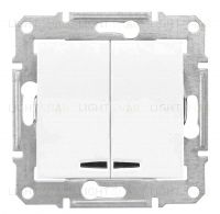 Двухклавишный выключатель с синей подсветкой Schneider Electric Sedna, белый SDN0300321 SDN0300321