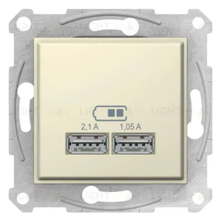 Розетка USB двойная для зарядки 2,1А (2x1,05А) Schneider Sedna бежевый SDN2710247 SDN2710247